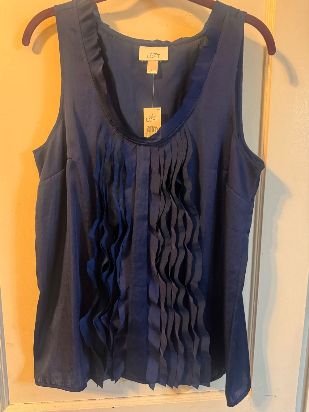 LOFT Navy Sleeveless Ruffle Front Camisole